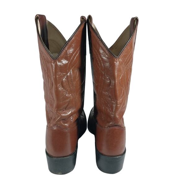 OLD WEST! PECAN BROWN GENUINE LEATHER WESTERN COWBOY BOOTS! FANCY STITCHED!SZ 6M - Picture 8 of 11
